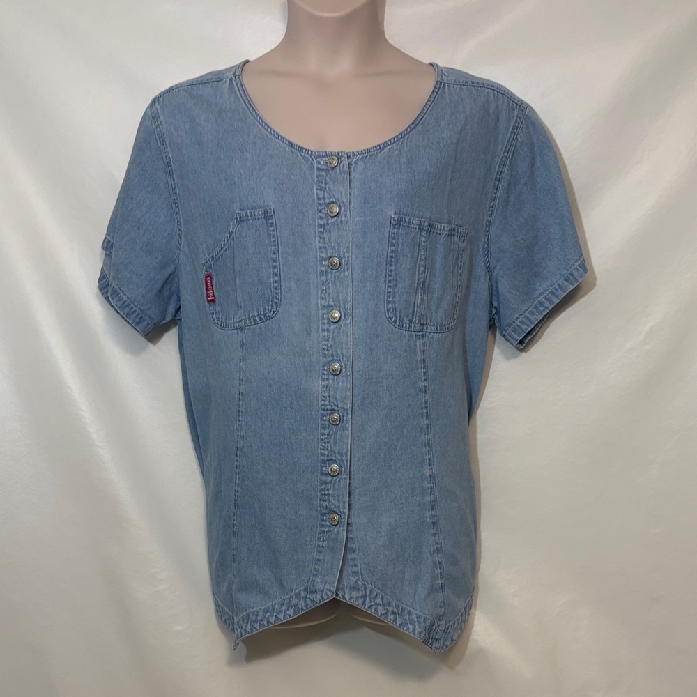 Ki-ko-mo Light Blue Denim Button-Up Top 22W
